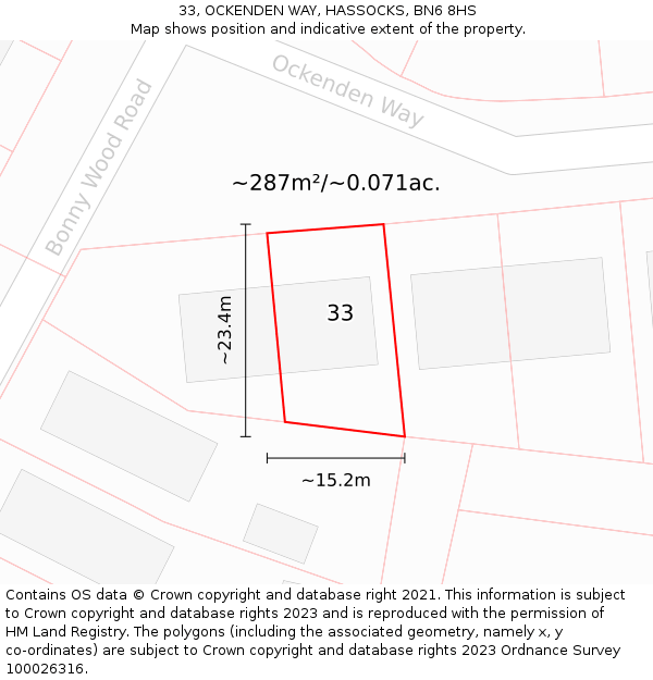 33, OCKENDEN WAY, HASSOCKS, BN6 8HS: Plot and title map