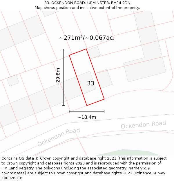33, OCKENDON ROAD, UPMINSTER, RM14 2DN: Plot and title map