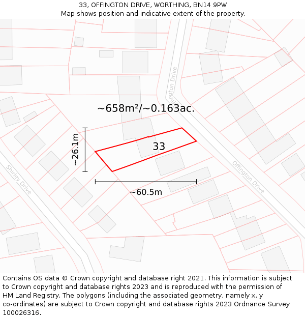 33, OFFINGTON DRIVE, WORTHING, BN14 9PW: Plot and title map
