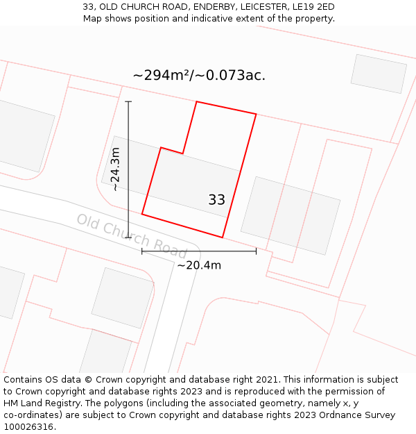 33, OLD CHURCH ROAD, ENDERBY, LEICESTER, LE19 2ED: Plot and title map