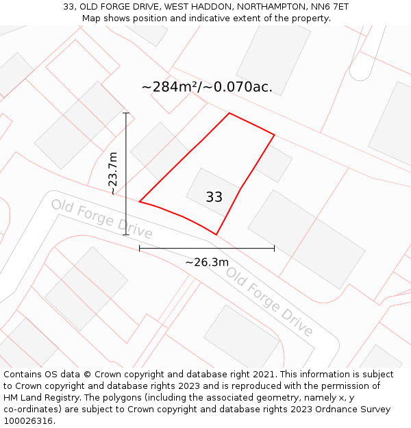 33, OLD FORGE DRIVE, WEST HADDON, NORTHAMPTON, NN6 7ET: Plot and title map