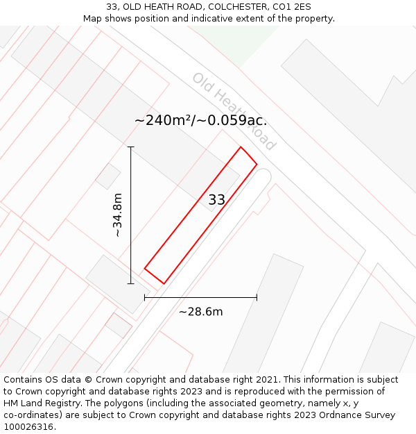 33, OLD HEATH ROAD, COLCHESTER, CO1 2ES: Plot and title map