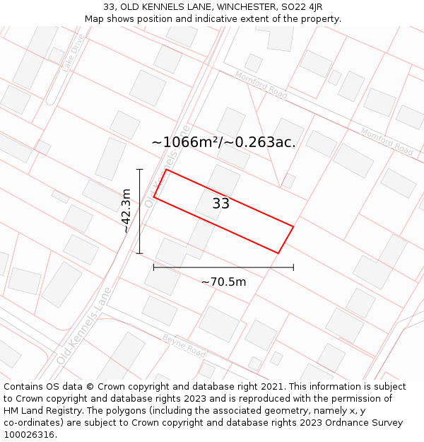 33, OLD KENNELS LANE, WINCHESTER, SO22 4JR: Plot and title map