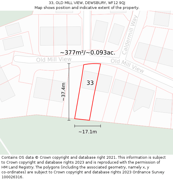 33, OLD MILL VIEW, DEWSBURY, WF12 9QJ: Plot and title map