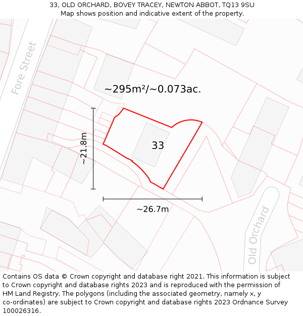 33, OLD ORCHARD, BOVEY TRACEY, NEWTON ABBOT, TQ13 9SU: Plot and title map