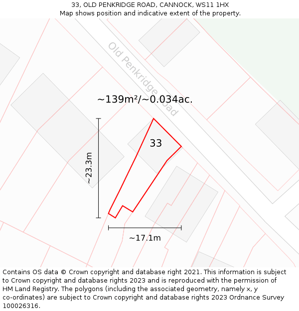 33, OLD PENKRIDGE ROAD, CANNOCK, WS11 1HX: Plot and title map
