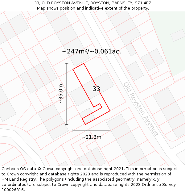 33, OLD ROYSTON AVENUE, ROYSTON, BARNSLEY, S71 4FZ: Plot and title map