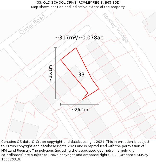 33, OLD SCHOOL DRIVE, ROWLEY REGIS, B65 8DD: Plot and title map