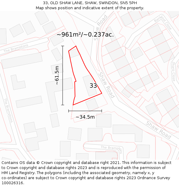 33, OLD SHAW LANE, SHAW, SWINDON, SN5 5PH: Plot and title map
