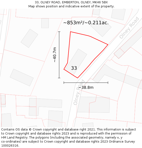 33, OLNEY ROAD, EMBERTON, OLNEY, MK46 5BX: Plot and title map