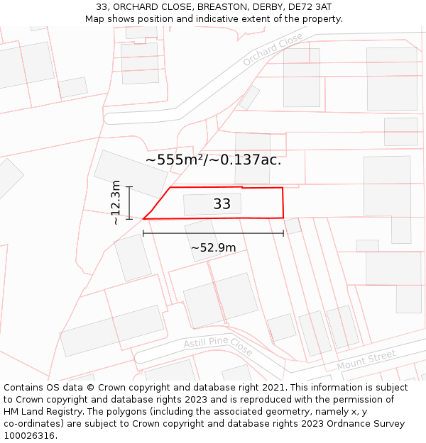 33, ORCHARD CLOSE, BREASTON, DERBY, DE72 3AT: Plot and title map