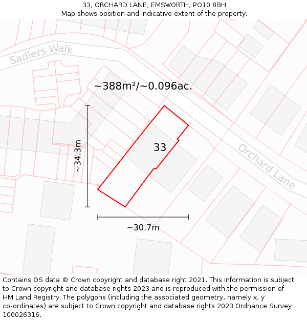 33, ORCHARD LANE, EMSWORTH, PO10 8BH: Plot and title map