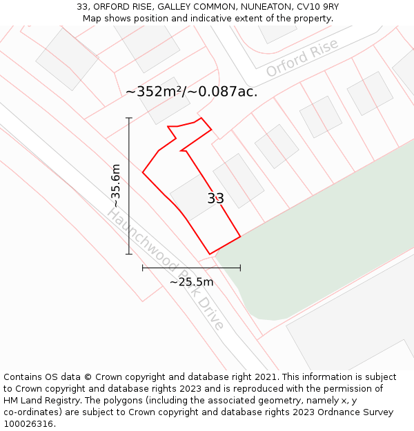 33, ORFORD RISE, GALLEY COMMON, NUNEATON, CV10 9RY: Plot and title map