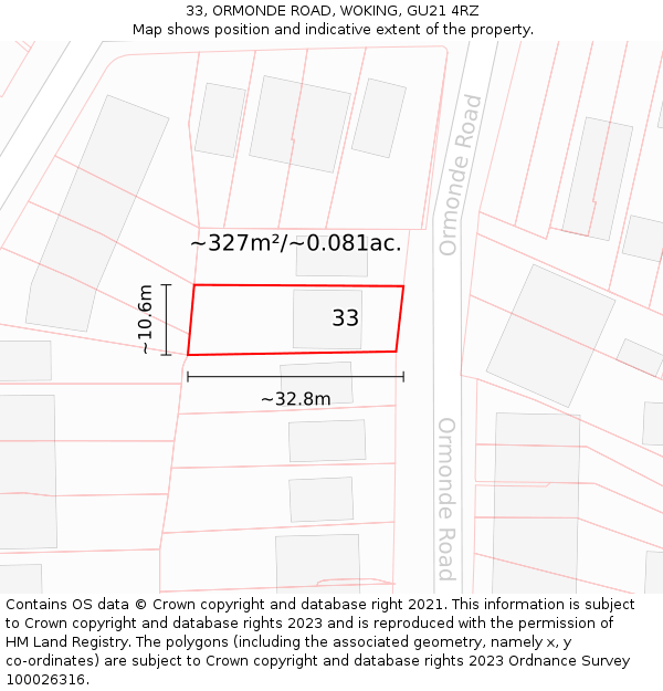 33, ORMONDE ROAD, WOKING, GU21 4RZ: Plot and title map