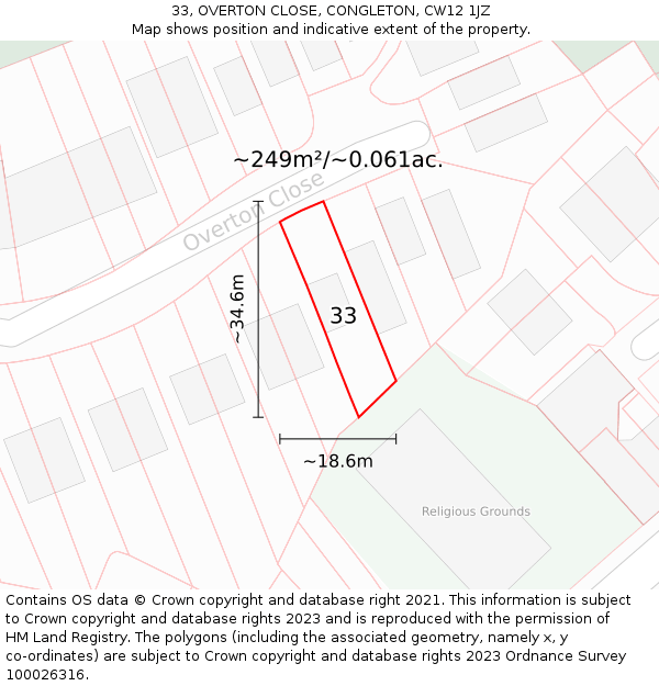 33, OVERTON CLOSE, CONGLETON, CW12 1JZ: Plot and title map