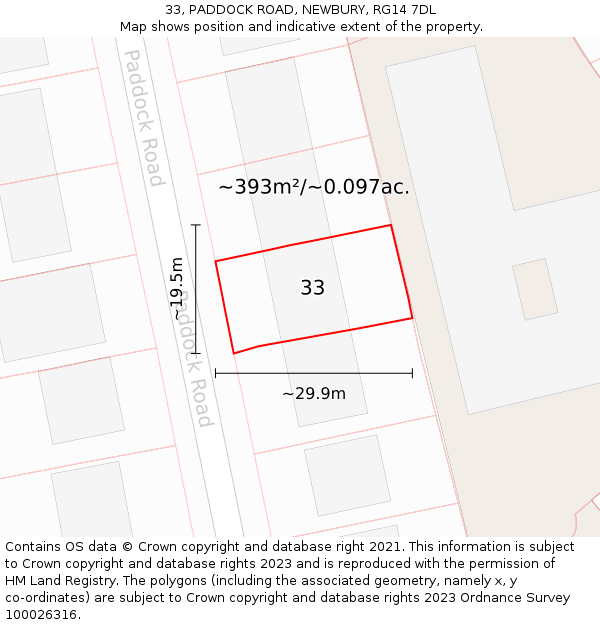 33, PADDOCK ROAD, NEWBURY, RG14 7DL: Plot and title map