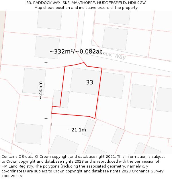 33, PADDOCK WAY, SKELMANTHORPE, HUDDERSFIELD, HD8 9GW: Plot and title map