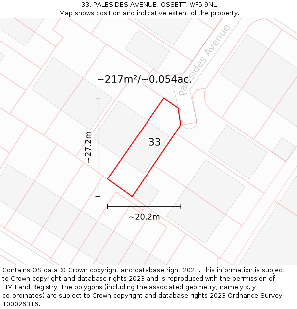 33, PALESIDES AVENUE, OSSETT, WF5 9NL: Plot and title map