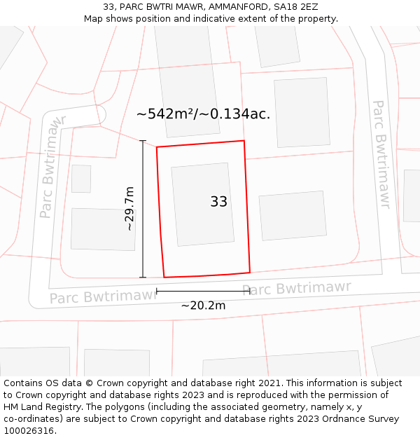 33, PARC BWTRI MAWR, AMMANFORD, SA18 2EZ: Plot and title map
