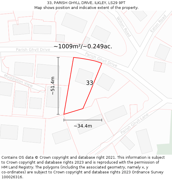 33, PARISH GHYLL DRIVE, ILKLEY, LS29 9PT: Plot and title map