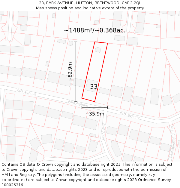 33, PARK AVENUE, HUTTON, BRENTWOOD, CM13 2QL: Plot and title map