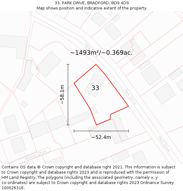 33, PARK DRIVE, BRADFORD, BD9 4DS: Plot and title map