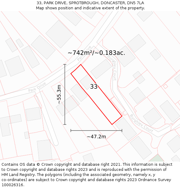 33, PARK DRIVE, SPROTBROUGH, DONCASTER, DN5 7LA: Plot and title map