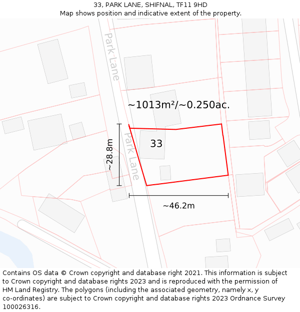33, PARK LANE, SHIFNAL, TF11 9HD: Plot and title map