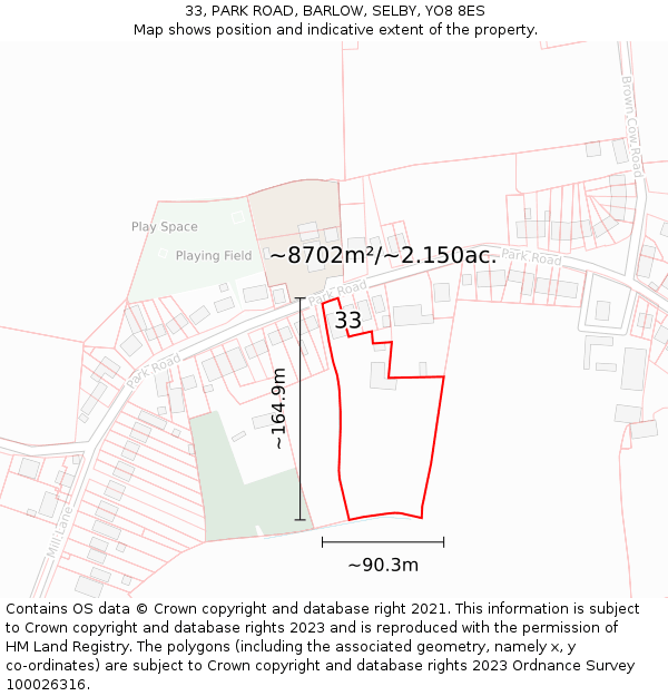 33, PARK ROAD, BARLOW, SELBY, YO8 8ES: Plot and title map