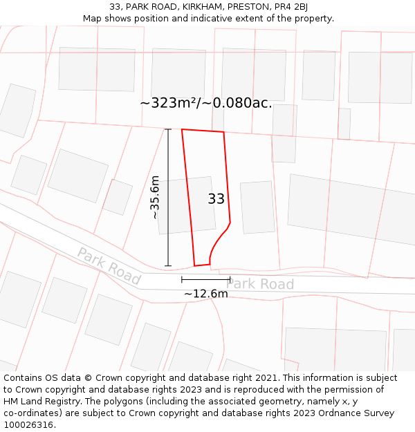33, PARK ROAD, KIRKHAM, PRESTON, PR4 2BJ: Plot and title map