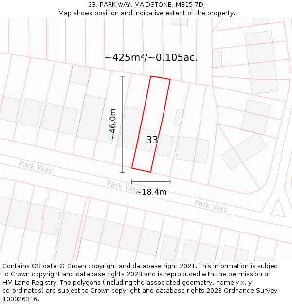 33, PARK WAY, MAIDSTONE, ME15 7DJ: Plot and title map