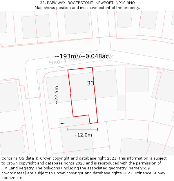 33, PARK WAY, ROGERSTONE, NEWPORT, NP10 9NQ: Plot and title map