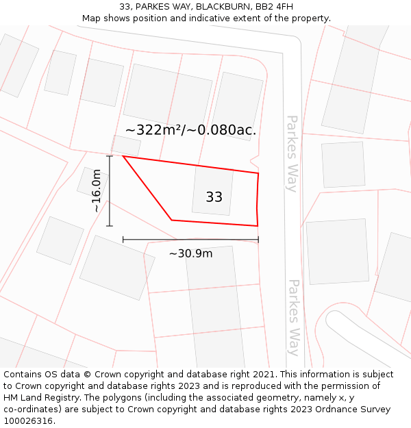 33, PARKES WAY, BLACKBURN, BB2 4FH: Plot and title map
