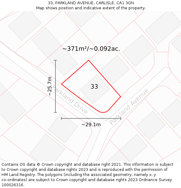 33, PARKLAND AVENUE, CARLISLE, CA1 3GN: Plot and title map