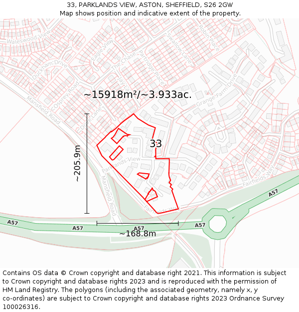 33, PARKLANDS VIEW, ASTON, SHEFFIELD, S26 2GW: Plot and title map