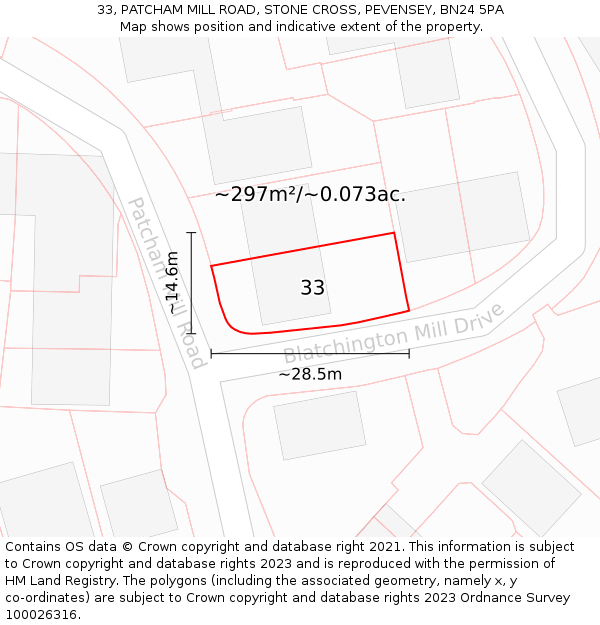 33, PATCHAM MILL ROAD, STONE CROSS, PEVENSEY, BN24 5PA: Plot and title map