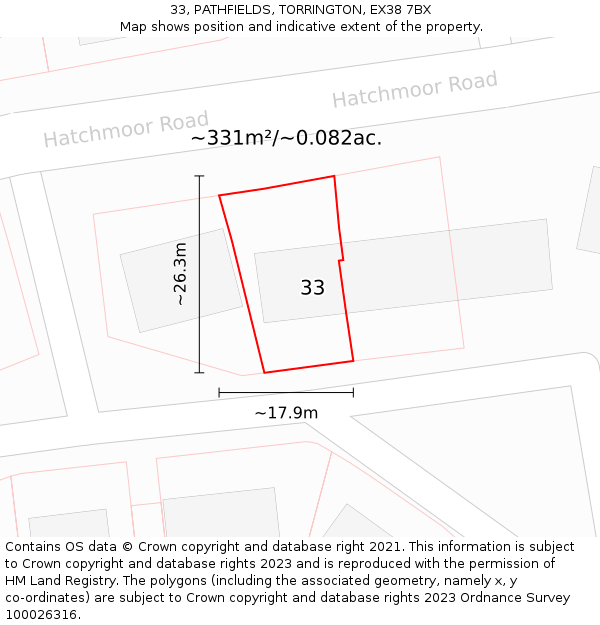 33, PATHFIELDS, TORRINGTON, EX38 7BX: Plot and title map