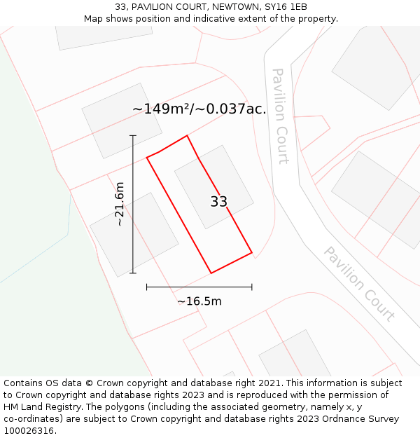 33, PAVILION COURT, NEWTOWN, SY16 1EB: Plot and title map