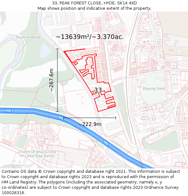 33, PEAK FOREST CLOSE, HYDE, SK14 4XD: Plot and title map