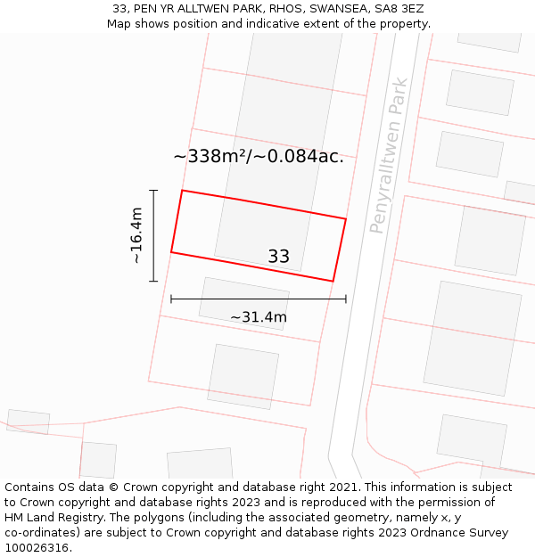 33, PEN YR ALLTWEN PARK, RHOS, SWANSEA, SA8 3EZ: Plot and title map