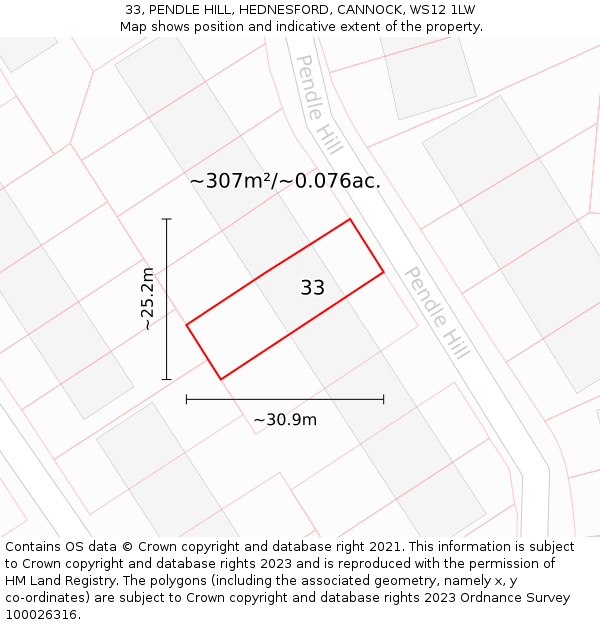 33, PENDLE HILL, HEDNESFORD, CANNOCK, WS12 1LW: Plot and title map