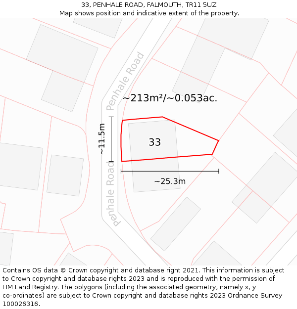 33, PENHALE ROAD, FALMOUTH, TR11 5UZ: Plot and title map