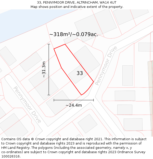 33, PENNYMOOR DRIVE, ALTRINCHAM, WA14 4UT: Plot and title map
