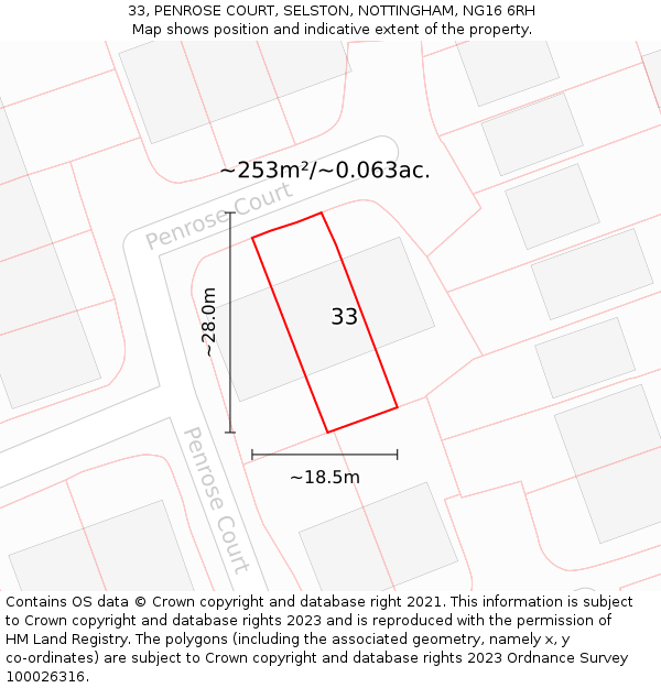 33, PENROSE COURT, SELSTON, NOTTINGHAM, NG16 6RH: Plot and title map