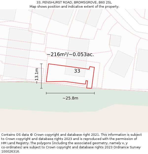 33, PENSHURST ROAD, BROMSGROVE, B60 2SL: Plot and title map