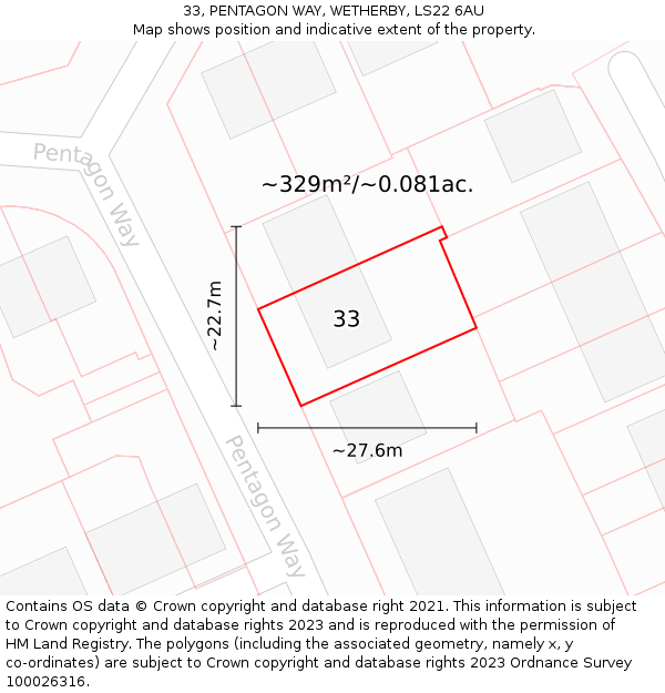 33, PENTAGON WAY, WETHERBY, LS22 6AU: Plot and title map