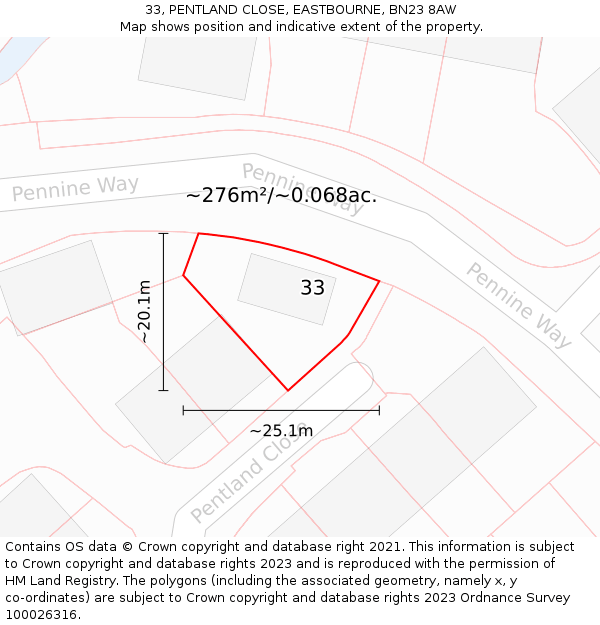 33, PENTLAND CLOSE, EASTBOURNE, BN23 8AW: Plot and title map