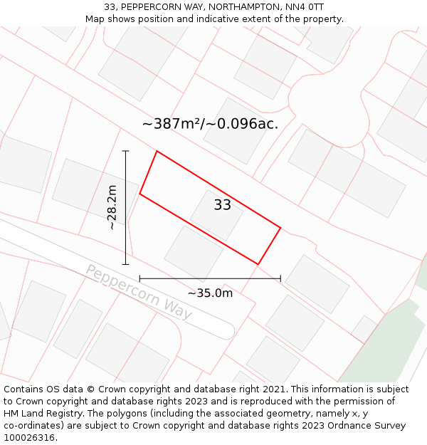 33, PEPPERCORN WAY, NORTHAMPTON, NN4 0TT: Plot and title map