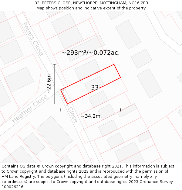 33, PETERS CLOSE, NEWTHORPE, NOTTINGHAM, NG16 2ER: Plot and title map
