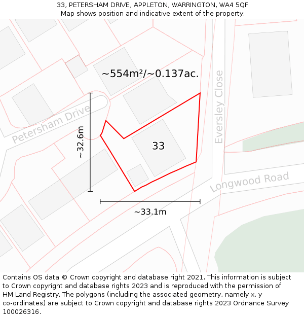33, PETERSHAM DRIVE, APPLETON, WARRINGTON, WA4 5QF: Plot and title map
